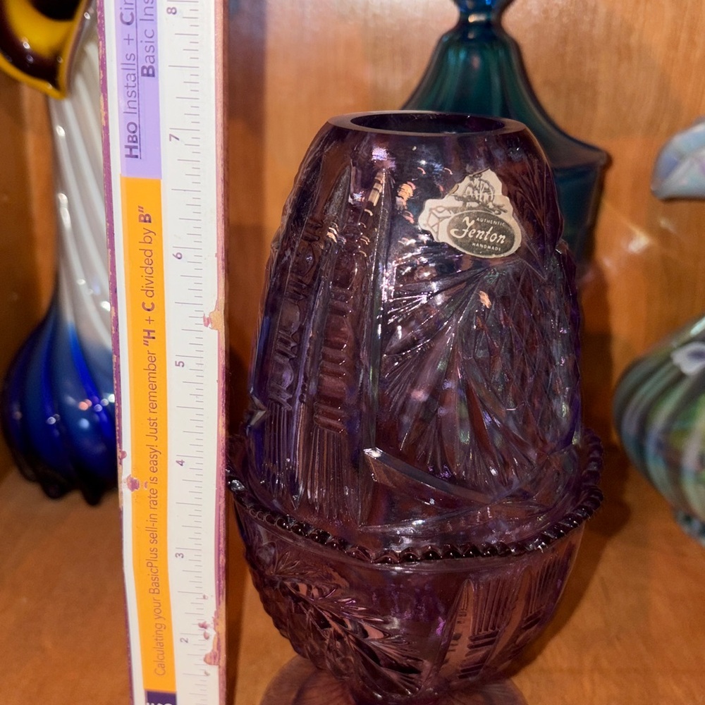 Fenton Pineapple & Hearts embossed glass fairy lamp amethyst purple wisteria 💜💜 - Picture 7 of 7
